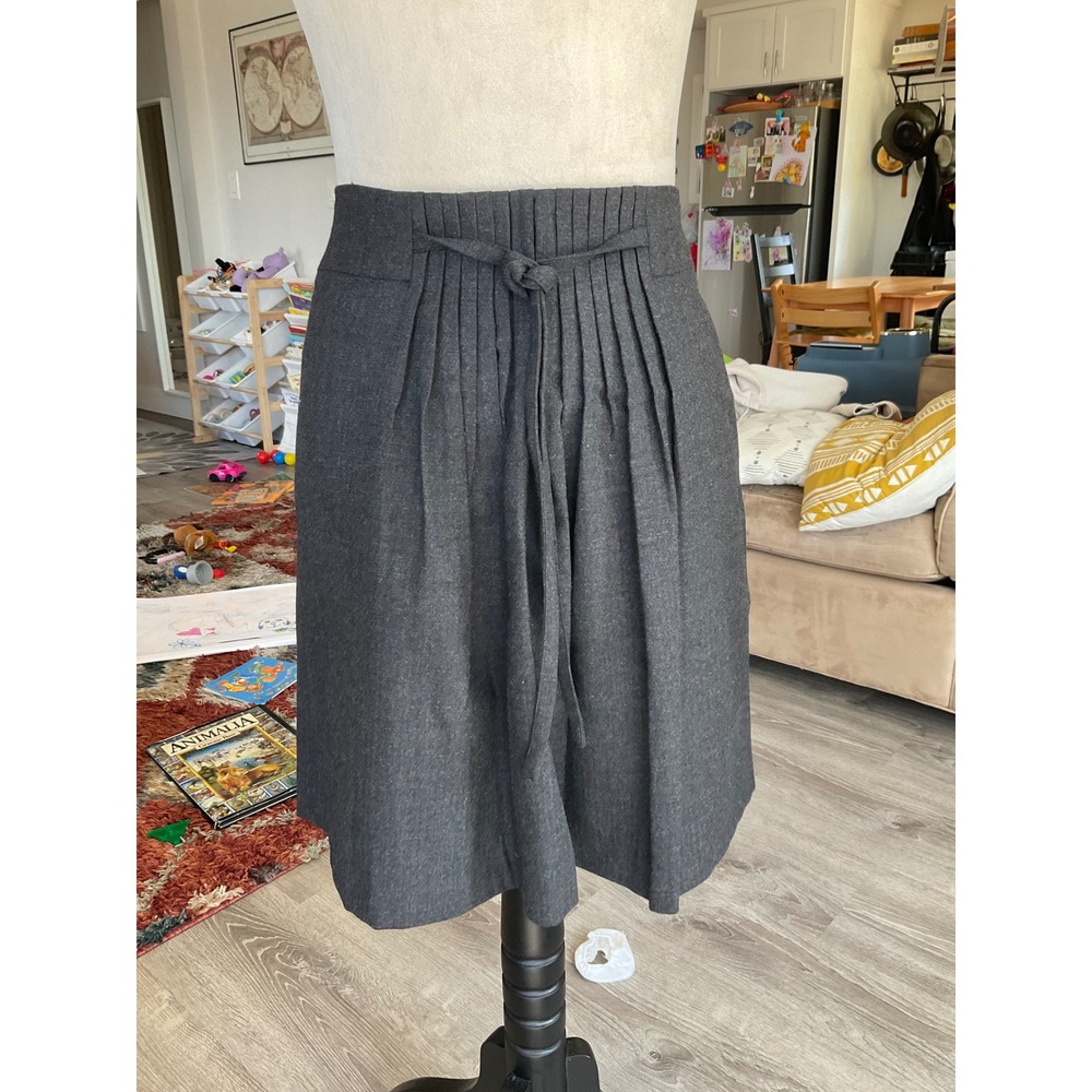 Gap Wool Blend Gray Pleated Tie Waist A-Line Skirt Small Dark Academia College